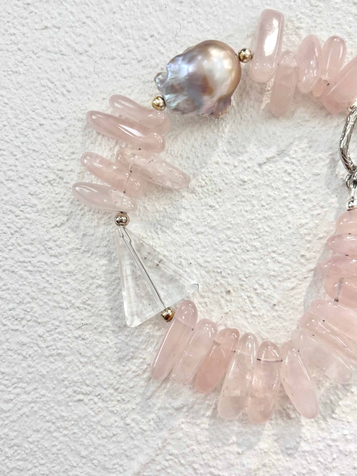 Triangle Clear Quartz & Rose Quartz Toggle Bracelet
