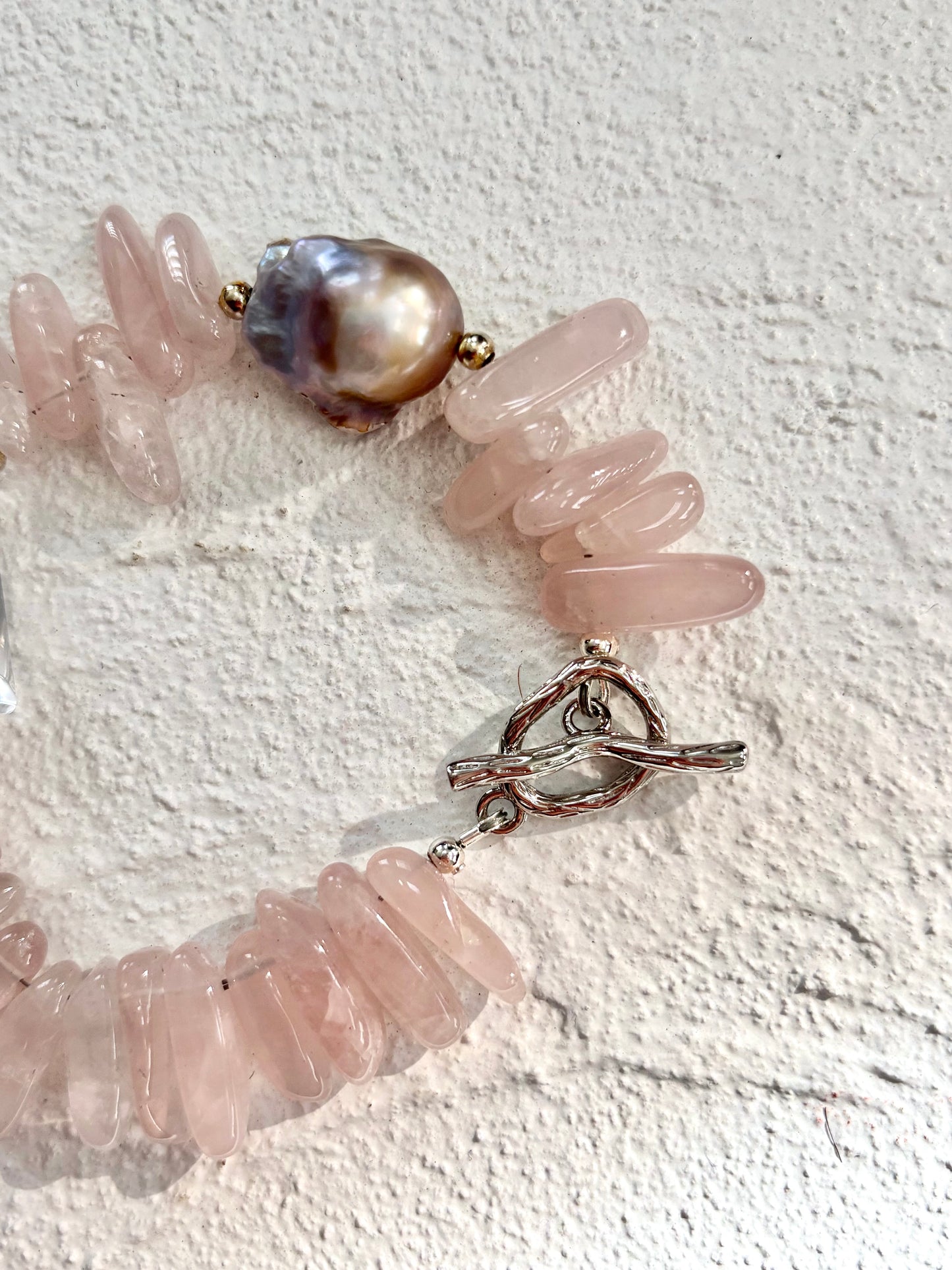 Triangle Clear Quartz & Rose Quartz Toggle Bracelet