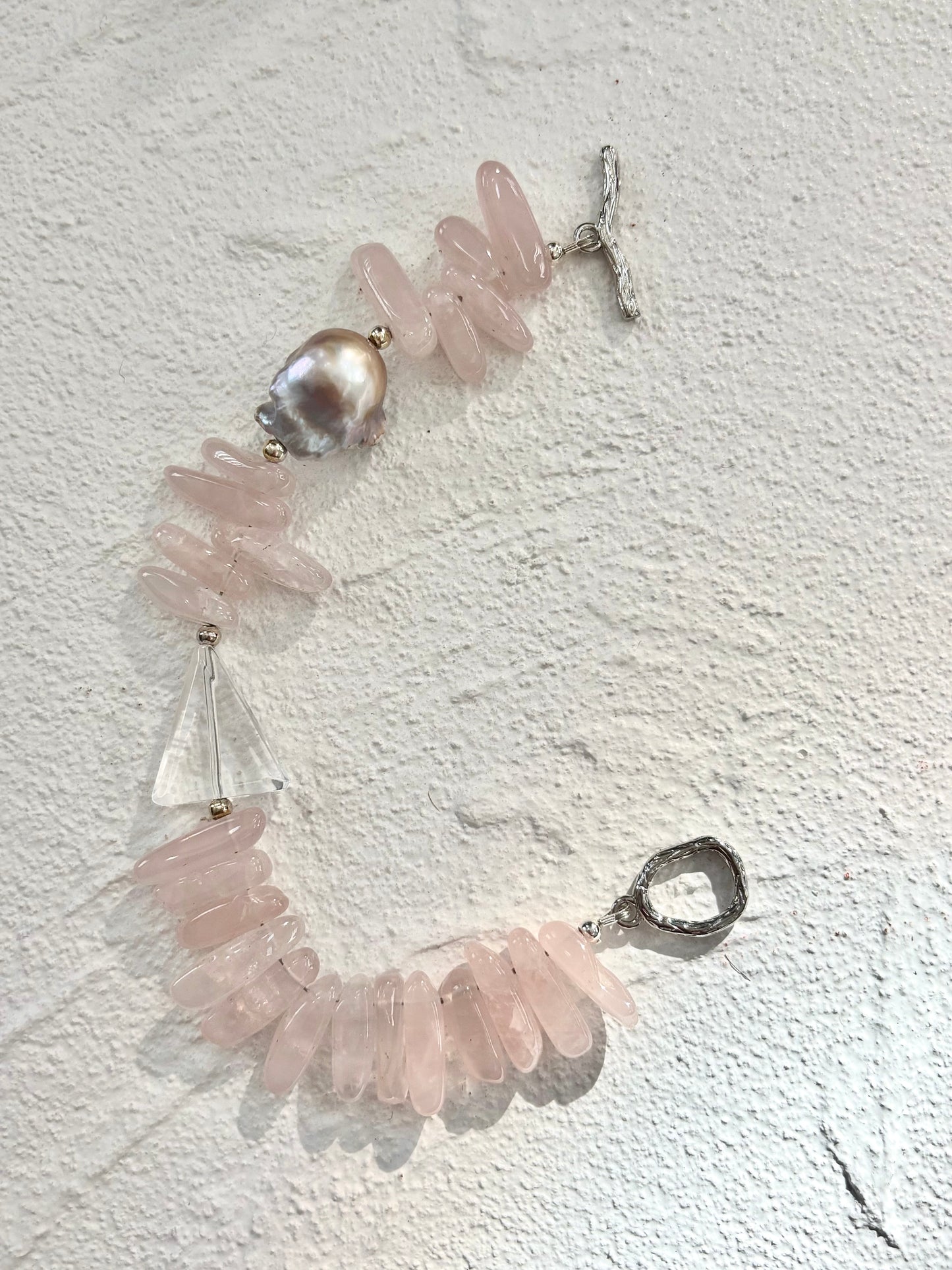 Triangle Clear Quartz & Rose Quartz Toggle Bracelet