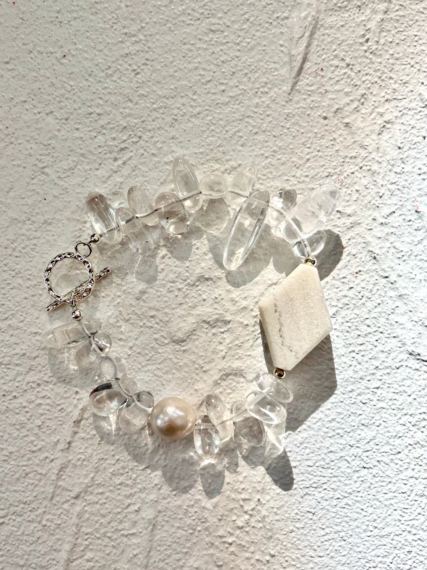 White Phantom Quartz & Clear Quartz Toggle Bracelet - OOAK