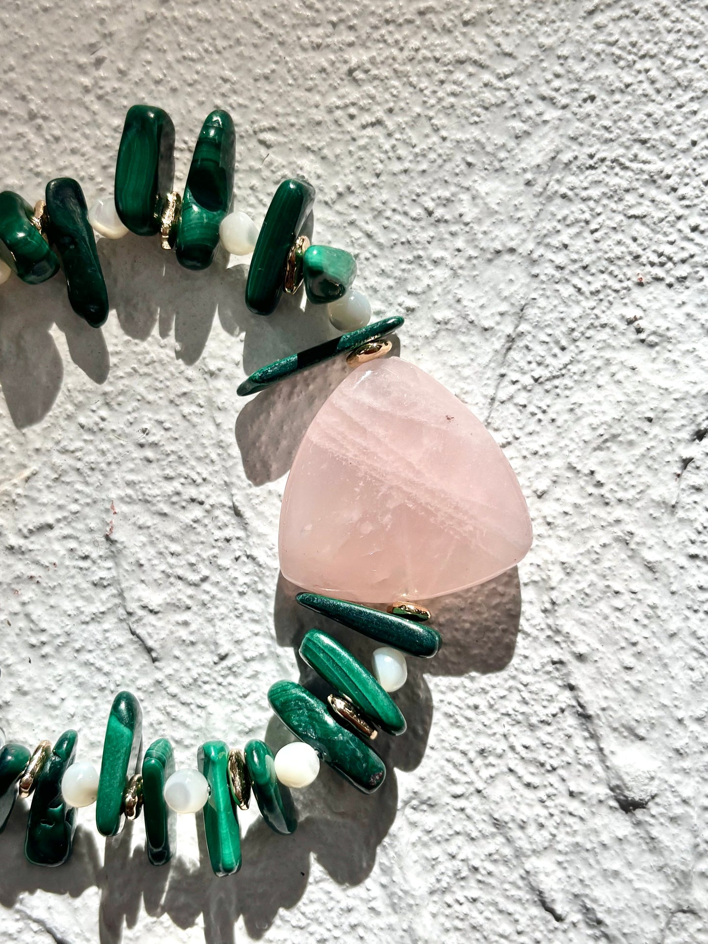 Rose Quartz & Malachite Toggle Bracelet- OOAK