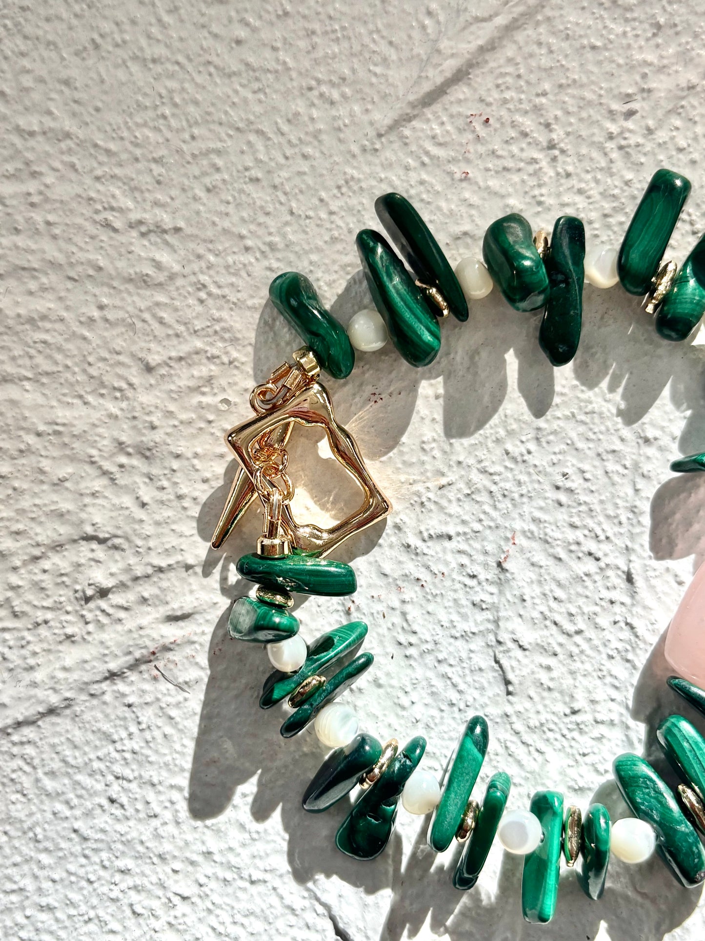 Rose Quartz & Malachite Toggle Bracelet- OOAK