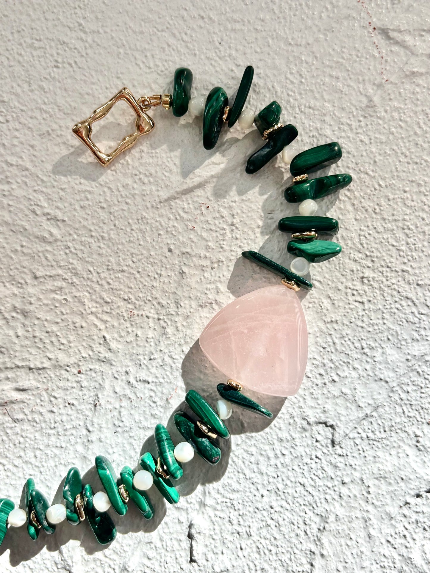 Rose Quartz & Malachite Toggle Bracelet- OOAK
