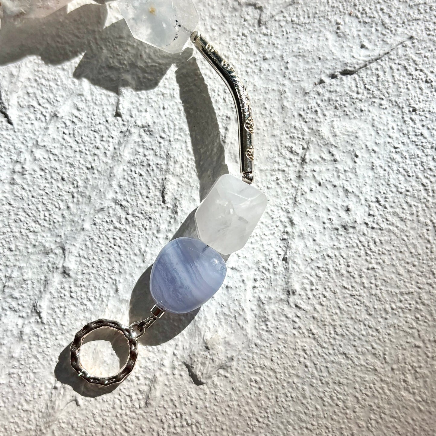 Rare Blue Fur-Like Quartz & Blue Agate Toggle Bracelet - OOAK