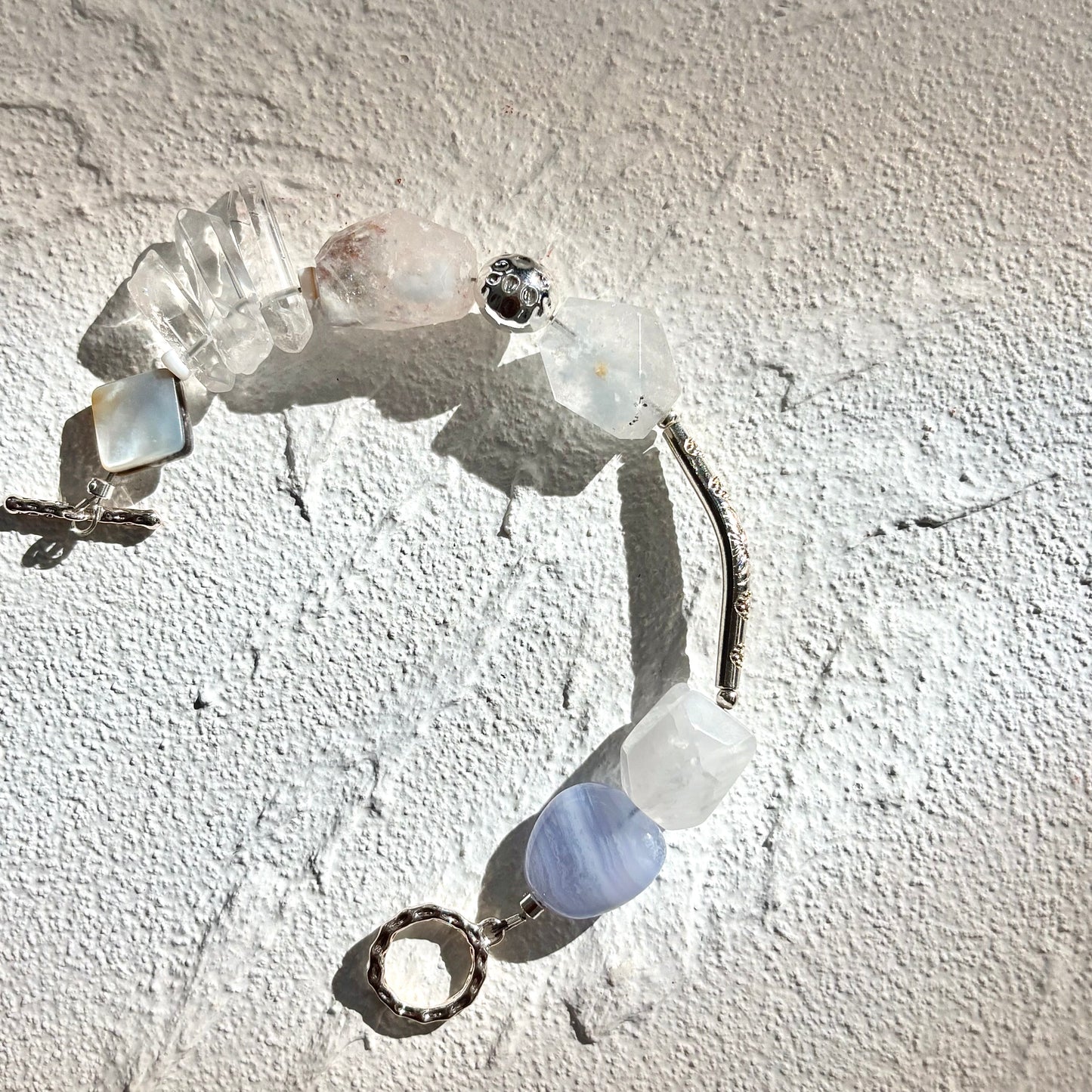 Rare Blue Fur-Like Quartz & Blue Agate Toggle Bracelet - OOAK