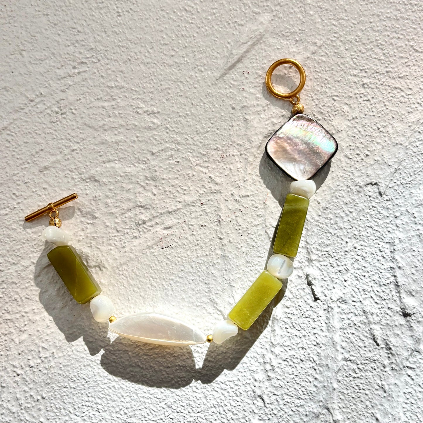 Jade & Mother of Pearl Toggle Clasp Bracelet