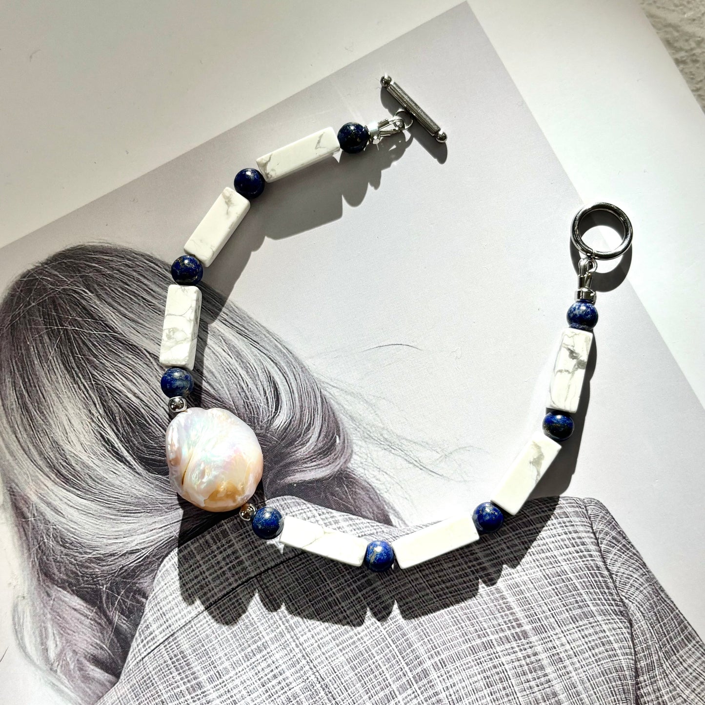 Howlite & Lapis Bracelet with Baroque Pearl