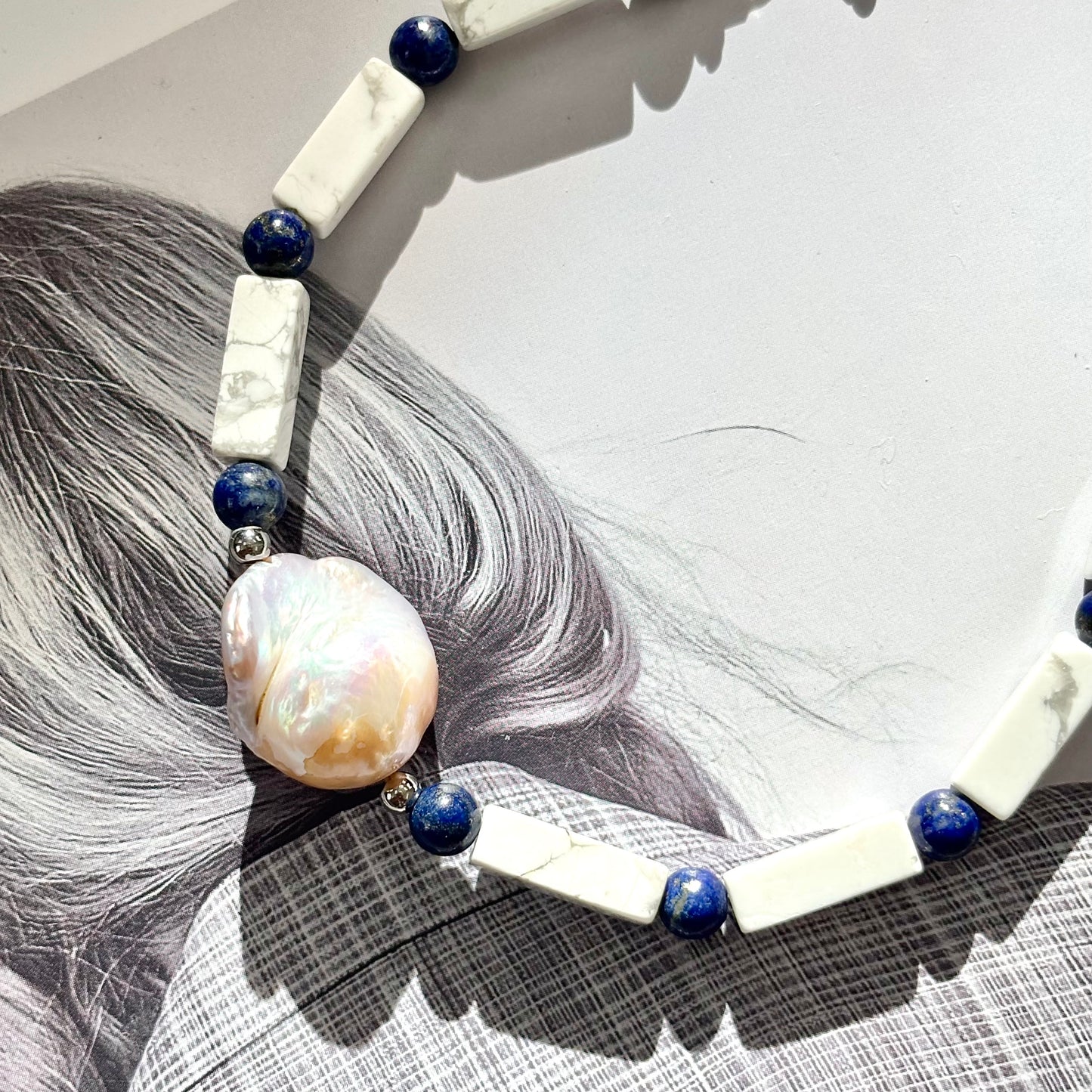 Howlite & Lapis Bracelet with Baroque Pearl