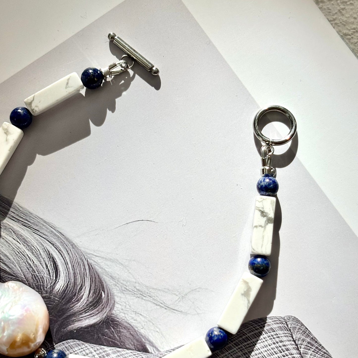 Howlite & Lapis Bracelet with Baroque Pearl
