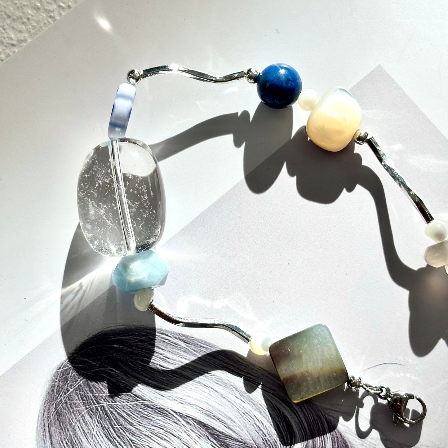 Clear Quartz & Aquamarine Chain Bracelet - ArcLine