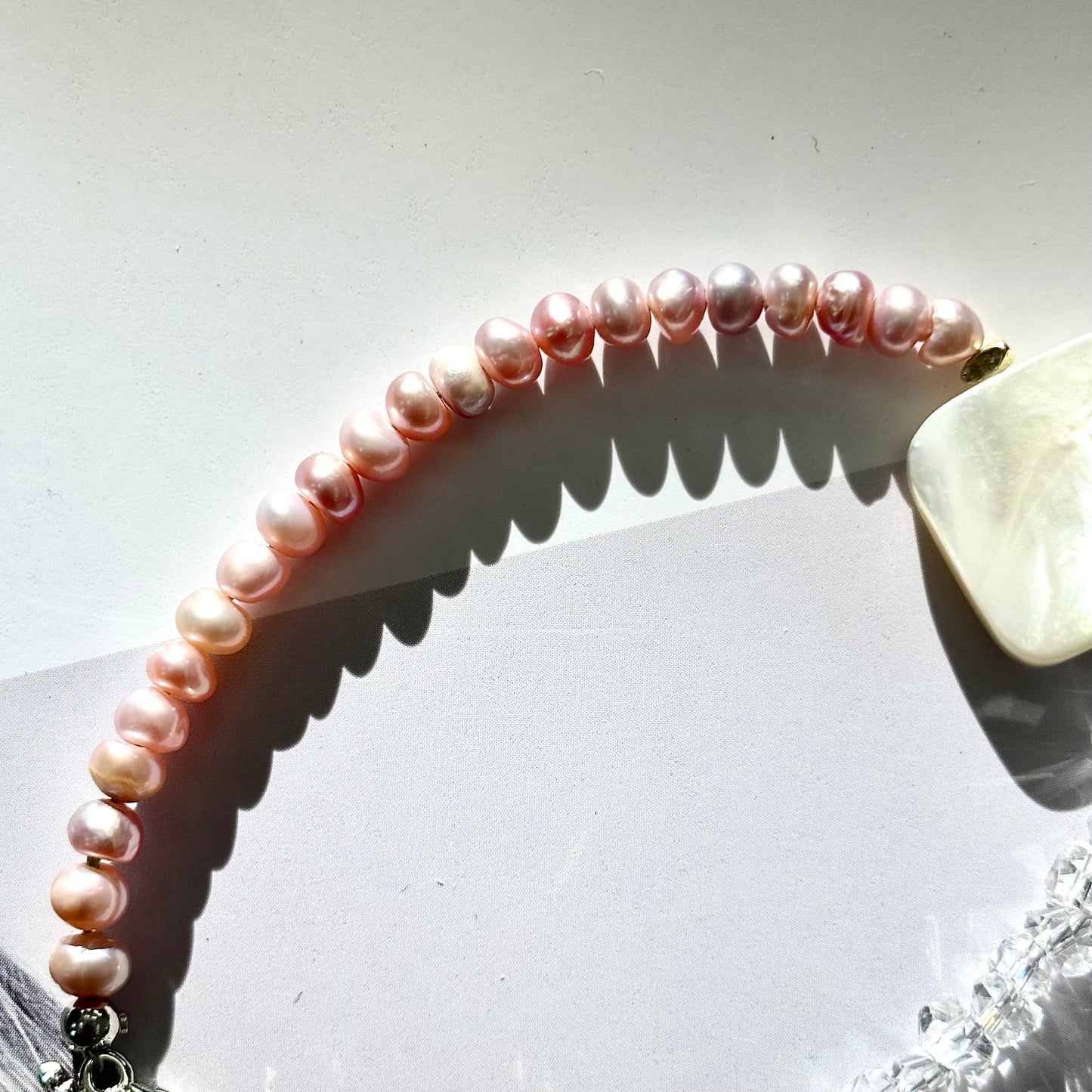 Pink Seed Pearl & Sparkling Crystal Toggle Clasp Bracelet