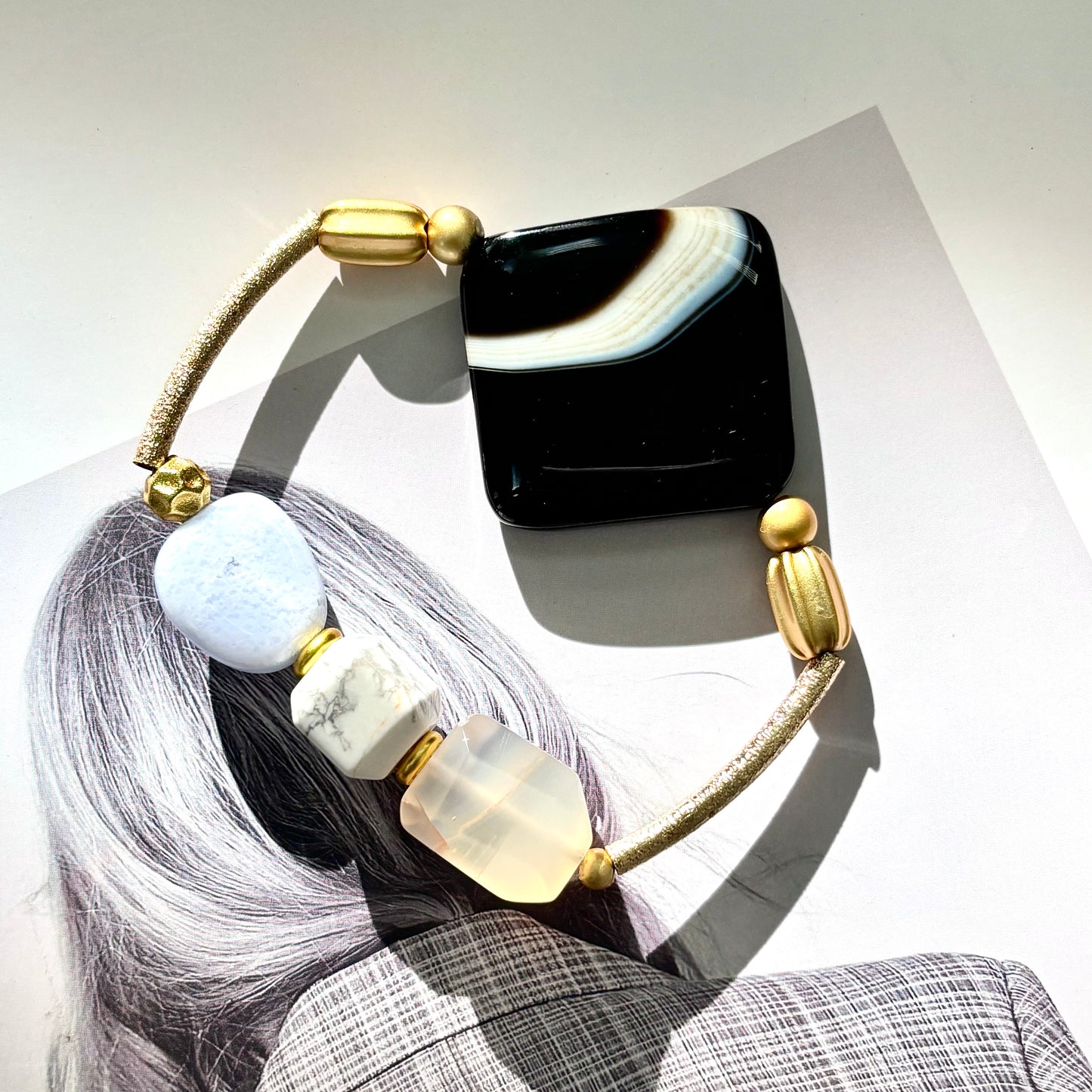Black Agate Gold Accent Bracelet - ArcLine