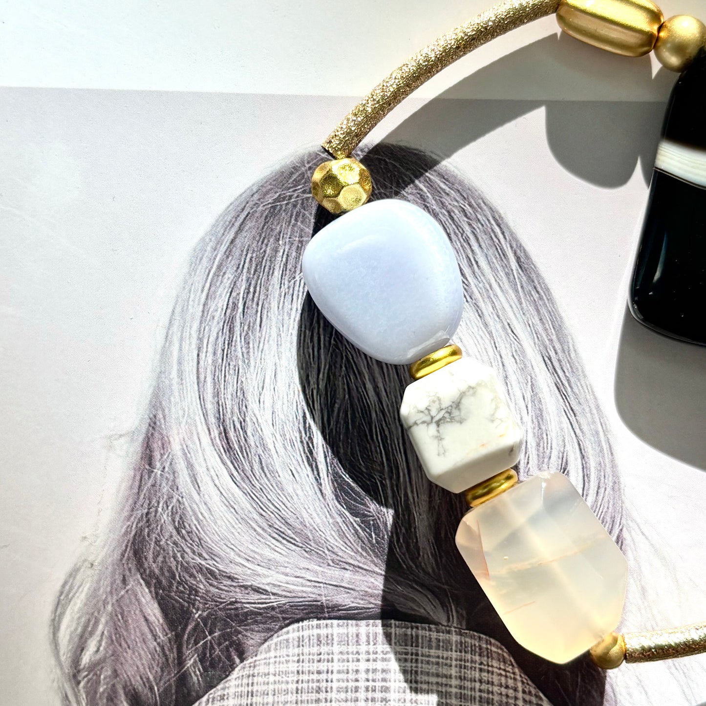 Black Agate Gold Accent Bracelet - ArcLine