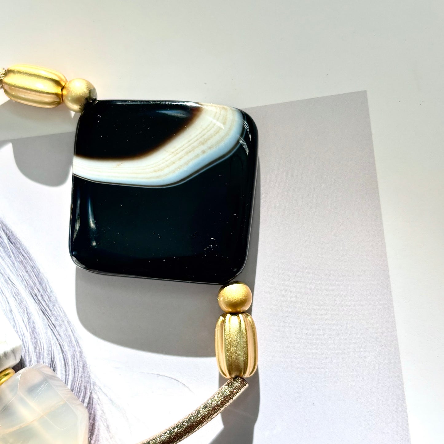 Black Agate Gold Accent Bracelet - ArcLine
