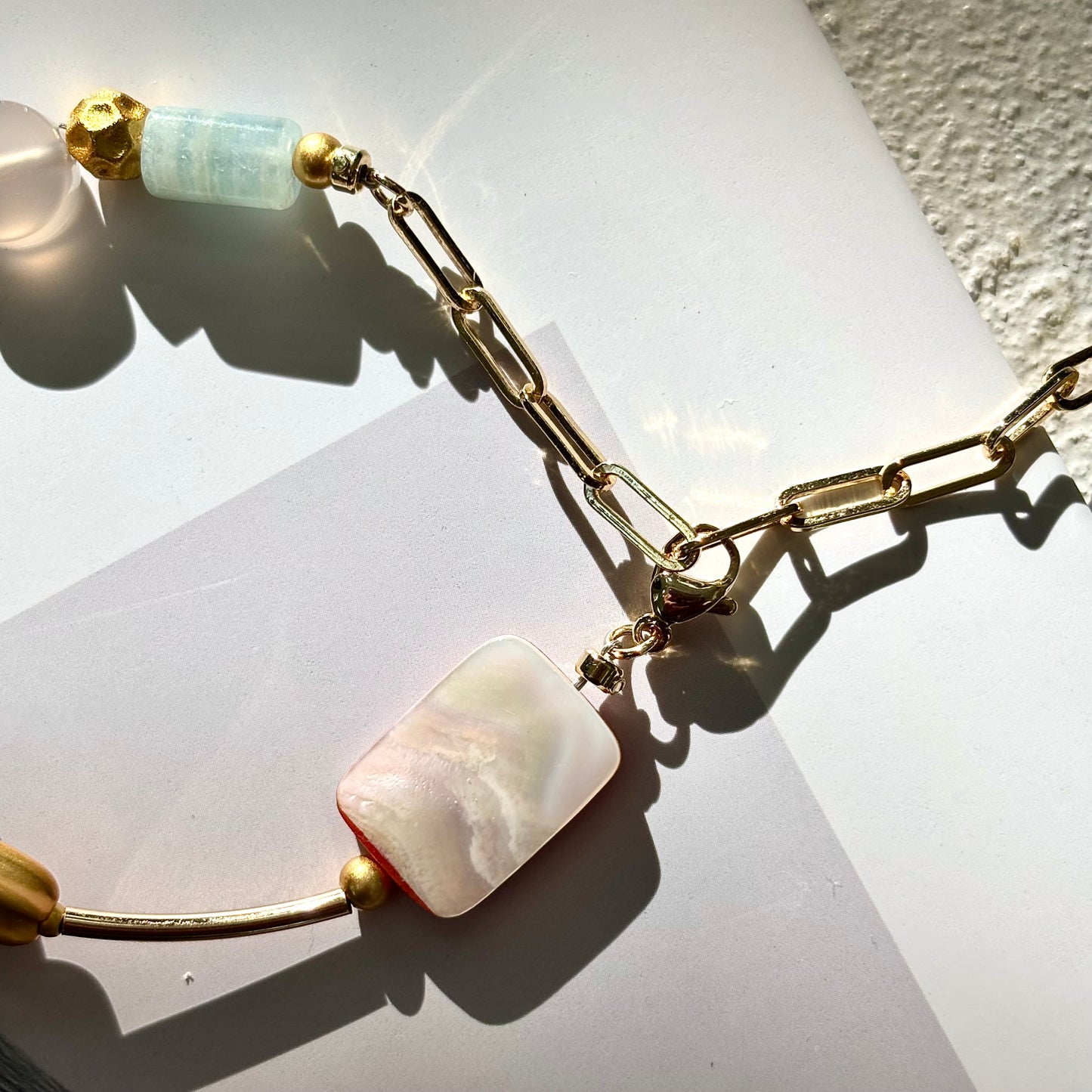Baroque Pearl & Nature Crystal Bracelet with Paperclip Chain- ArcLine