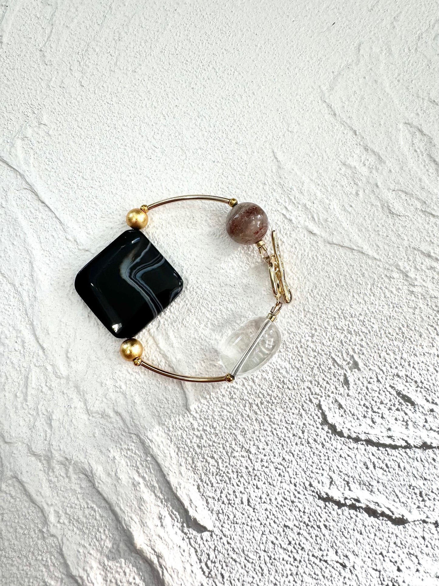 Black Agate Bracelet with Gold Accents Bracelet - ArcLine