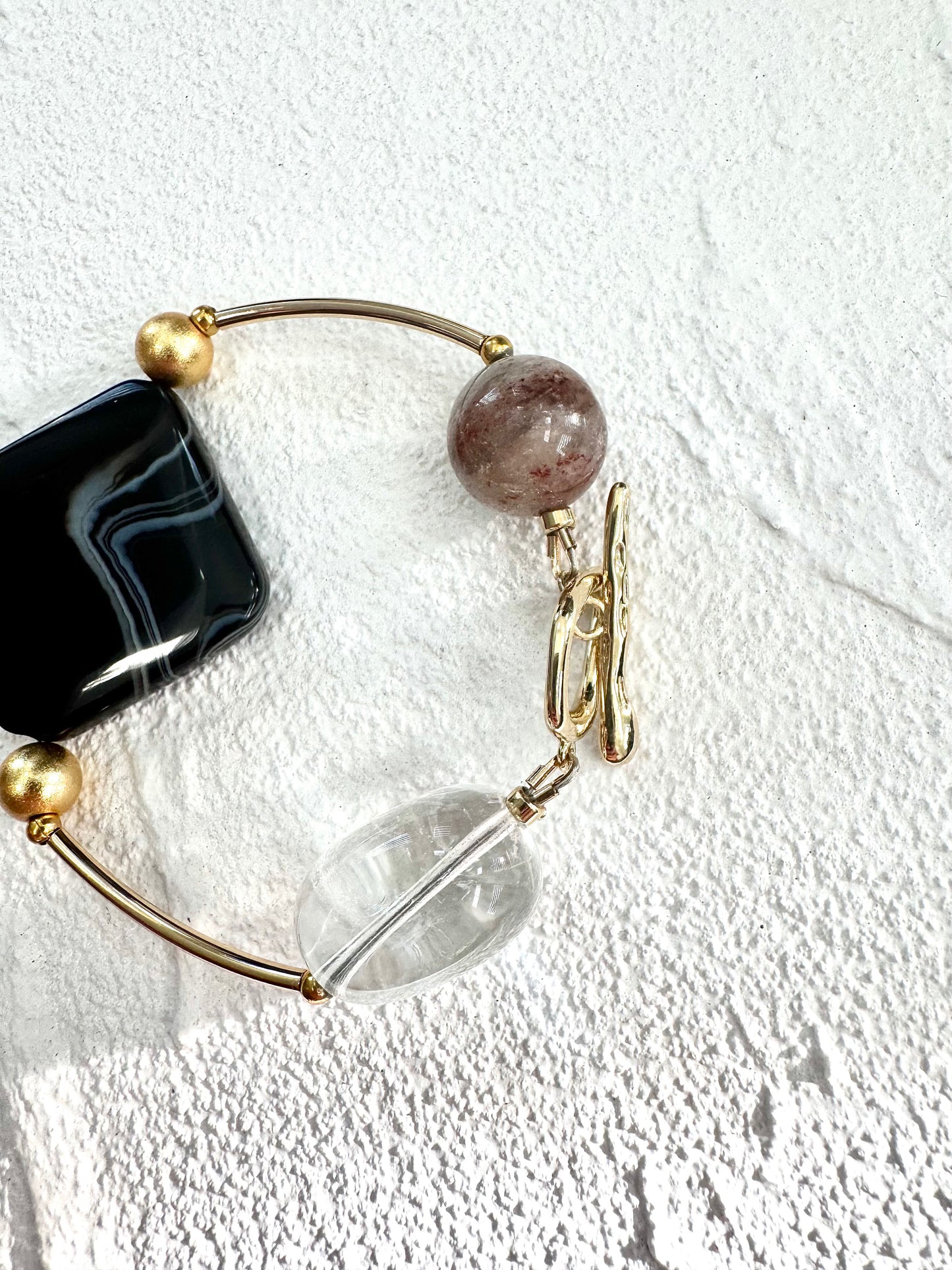Black Agate Bracelet with Gold Accents Bracelet - ArcLine