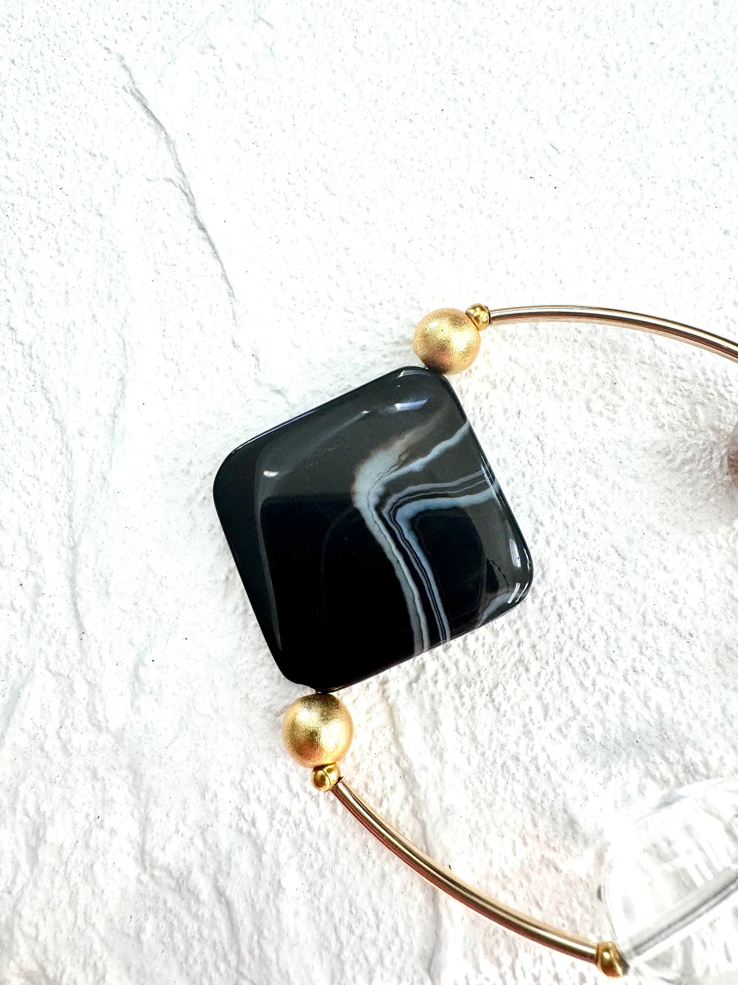 Black Agate Bracelet with Gold Accents Bracelet - ArcLine