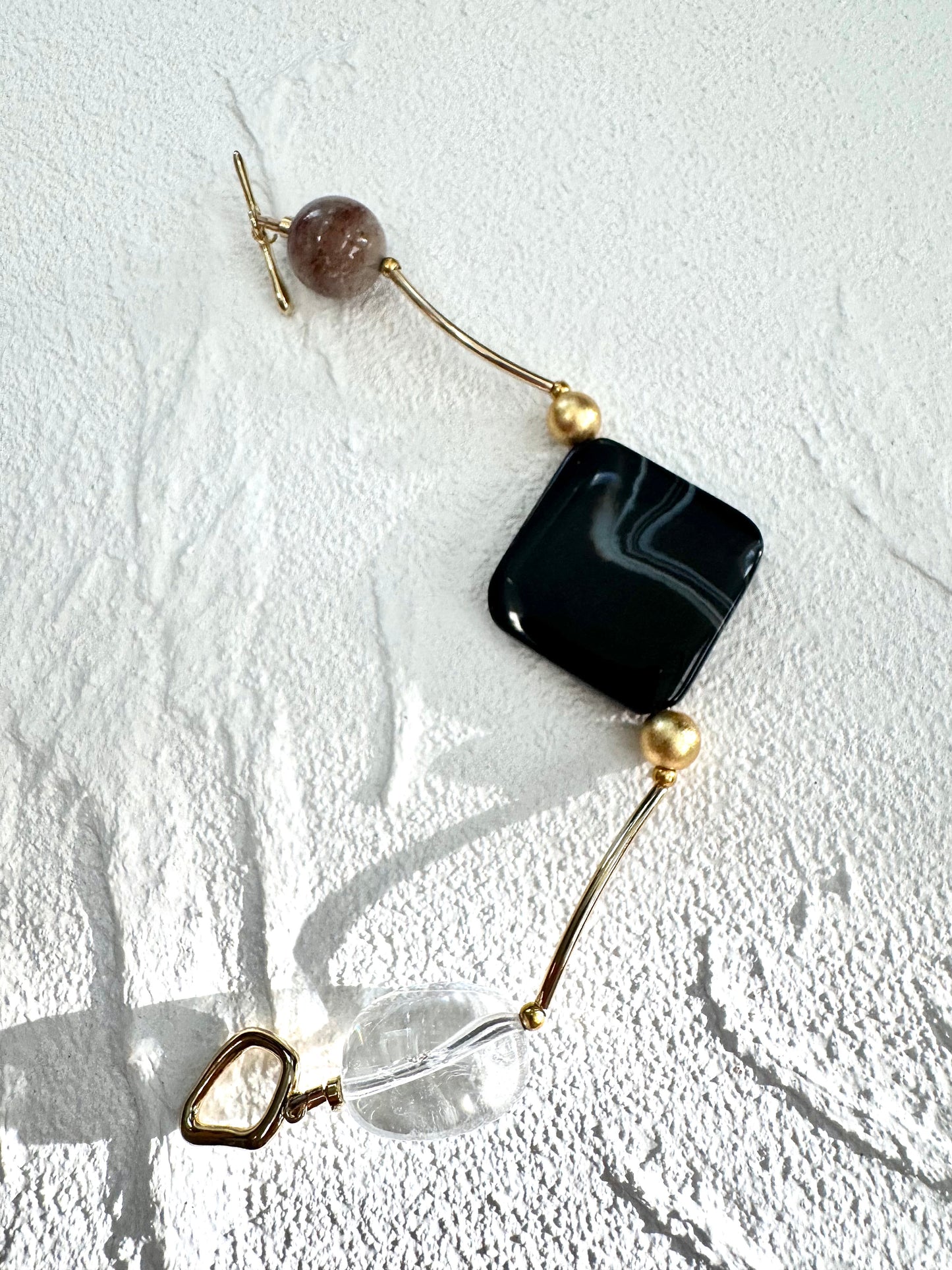 Black Agate Bracelet with Gold Accents Bracelet - ArcLine