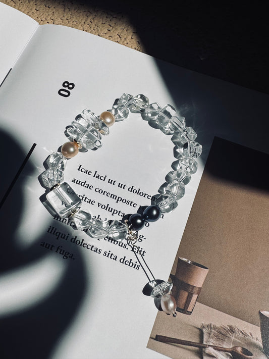Clear Quartz & Freshwater Pearl Bracelet – Organic Gemstone Design