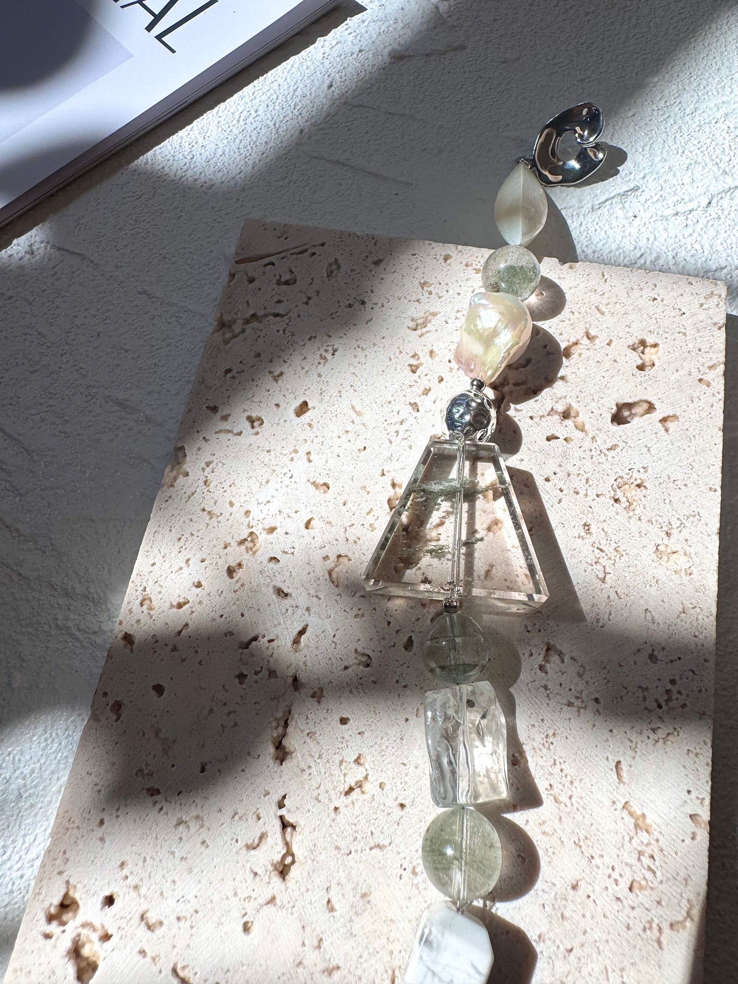 Green Phantom Quartz & Baroque Pearl Bracelet with Silver-Plated Toggle - OOAK