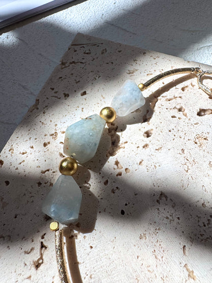 Tri-Color Phantom Quartz & Howlite Bracelet with Brushed Gold-Plated Toggle Clasp- OOAK