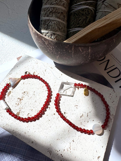 Carnelian Bracelet with Clear Quartz Center Lucky Bracelet