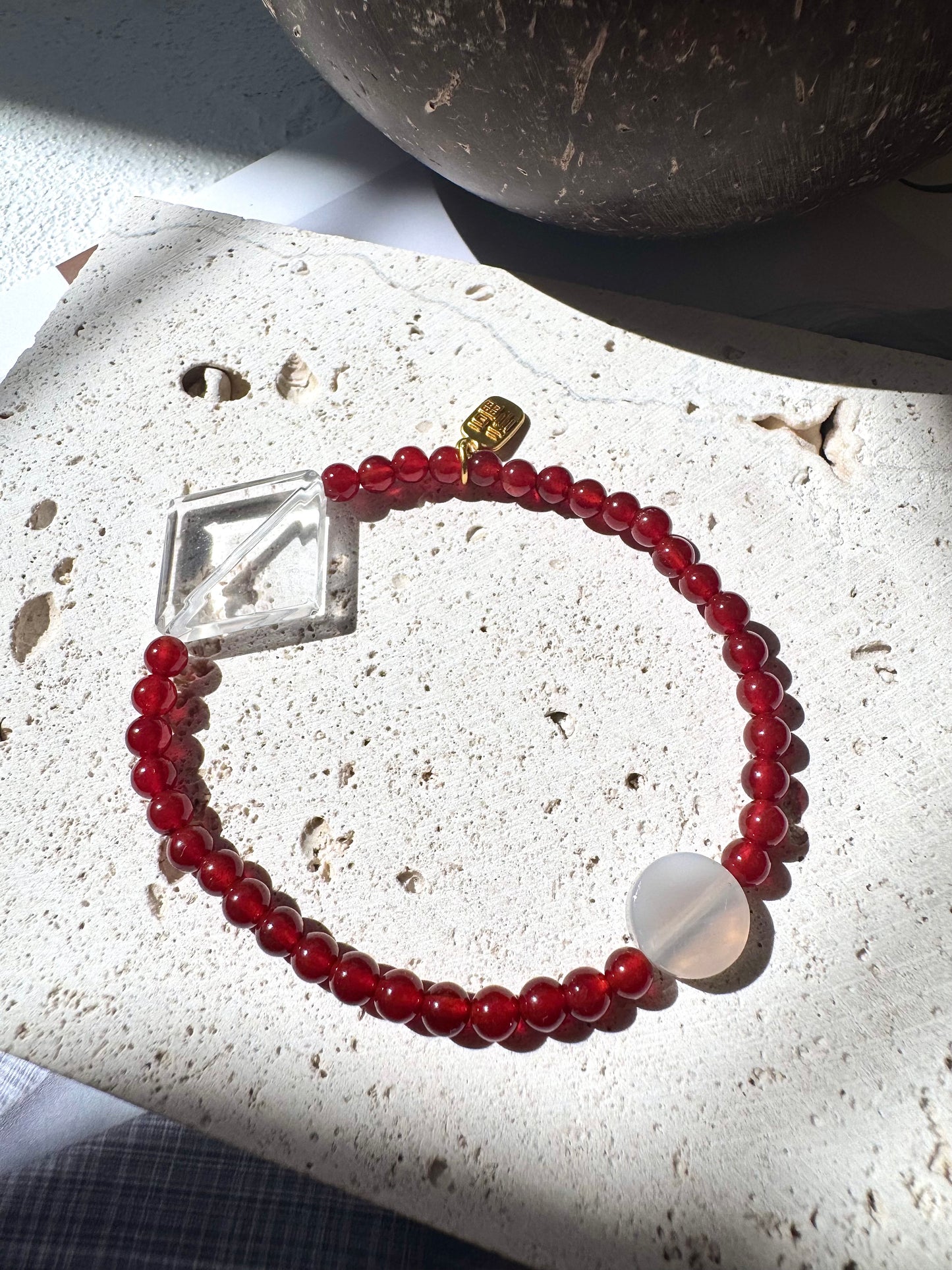 Carnelian Bracelet with Clear Quartz Center Lucky Bracelet
