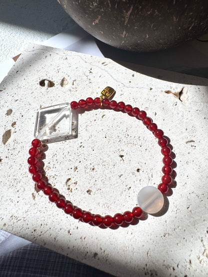Carnelian Bracelet with Clear Quartz Center Lucky Bracelet