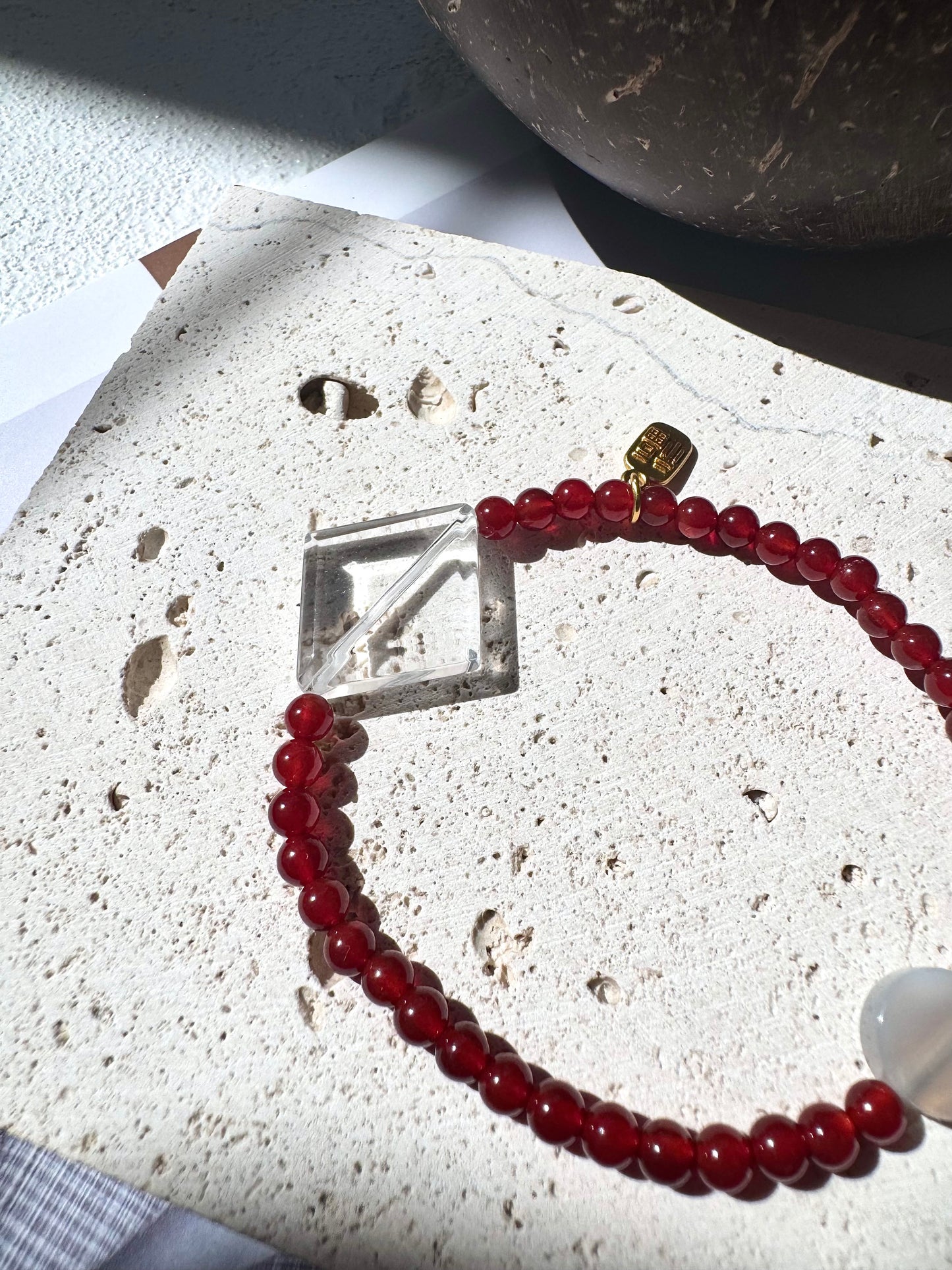 Carnelian Bracelet with Clear Quartz Center Lucky Bracelet
