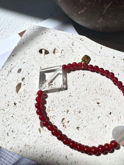 Carnelian Bracelet with Clear Quartz Center Lucky Bracelet