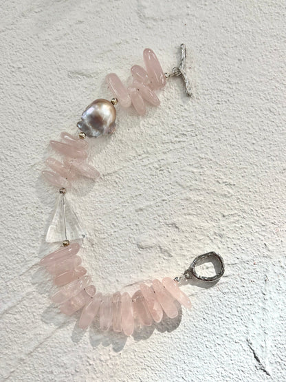 Triangle Clear Quartz & Rose Quartz Toggle Bracelet