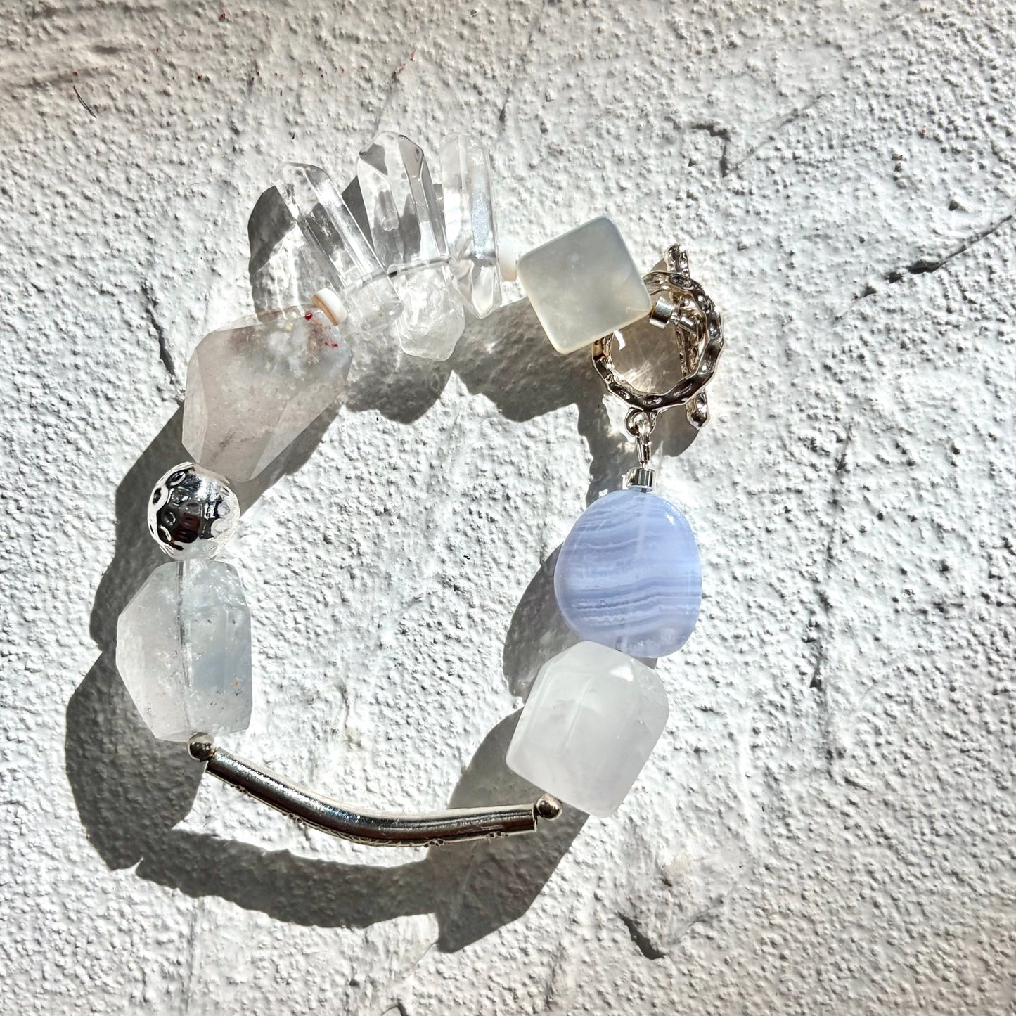 Rare Blue Fur-Like Quartz & Blue Agate Toggle Bracelet - OOAK
