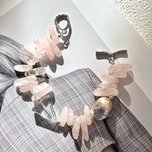 Triangle Clear Quartz & Rose Quartz Toggle Bracelet