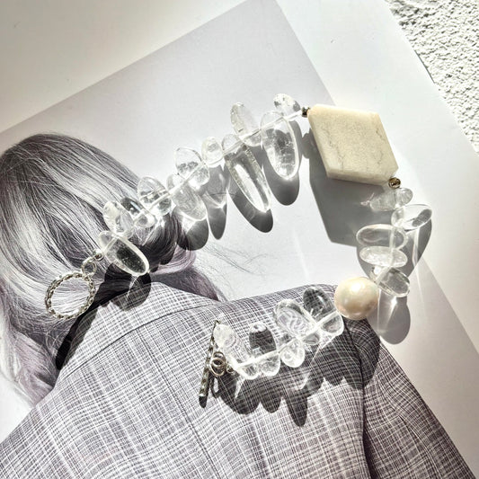White Phantom Quartz & Clear Quartz Toggle Bracelet - OOAK