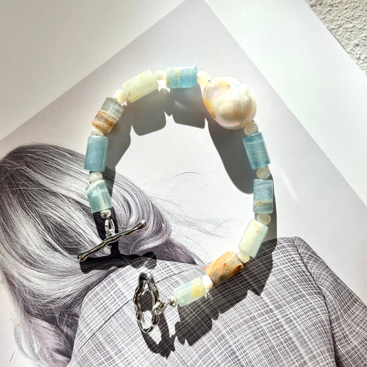 Blue Calcite & Baroque Pearl Bracelet