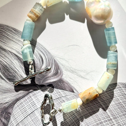 Blue Calcite & Baroque Pearl Bracelet