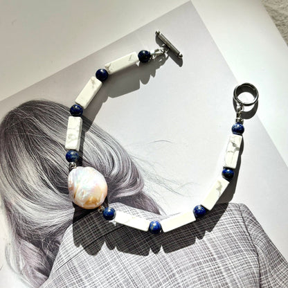 Howlite & Lapis Bracelet with Baroque Pearl