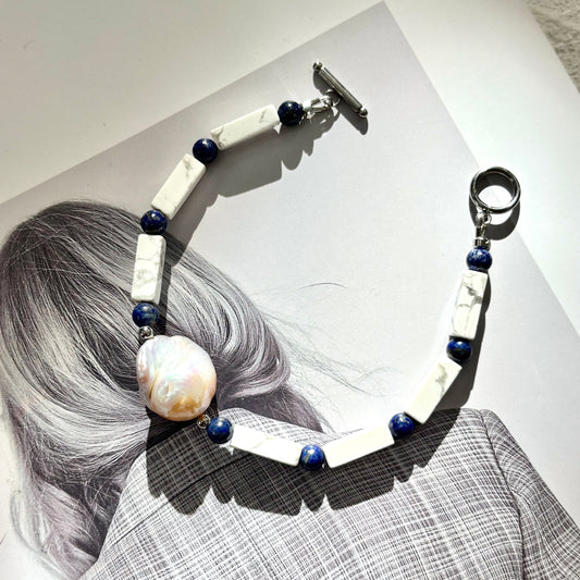Howlite & Lapis Bracelet with Baroque Pearl