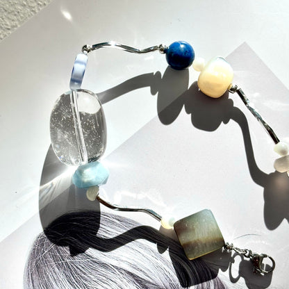 Clear Quartz & Aquamarine Chain Bracelet - ArcLine