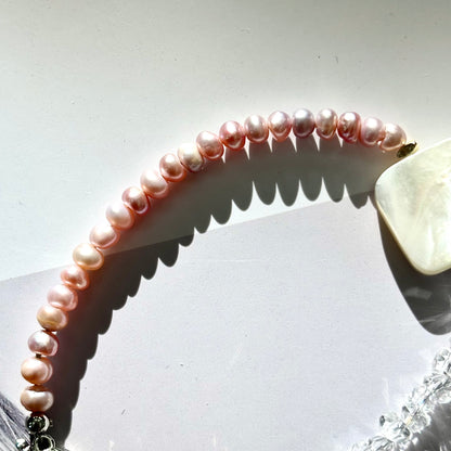 Pink Seed Pearl & Sparkling Crystal Toggle Clasp Bracelet