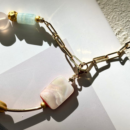 Baroque Pearl & Nature Crystal Bracelet with Paperclip Chain- ArcLine