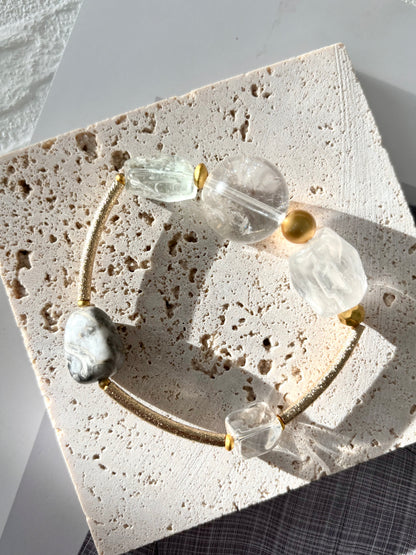 Clear Quartz, Frozen Quartz & Shell Bracelet - ArcLine