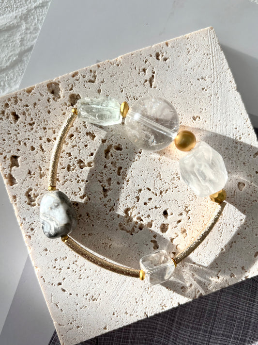 Clear Quartz, Frozen Quartz & Shell Bracelet - ArcLine