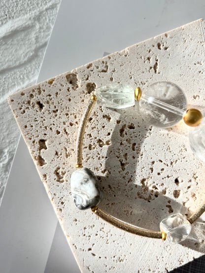 Clear Quartz, Frozen Quartz & Shell Bracelet - ArcLine