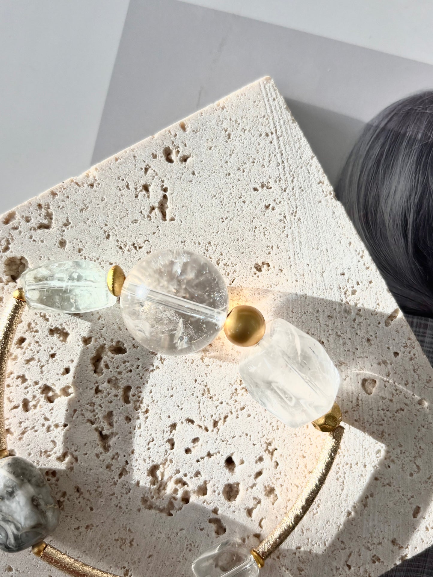 Clear Quartz, Frozen Quartz & Shell Bracelet - ArcLine