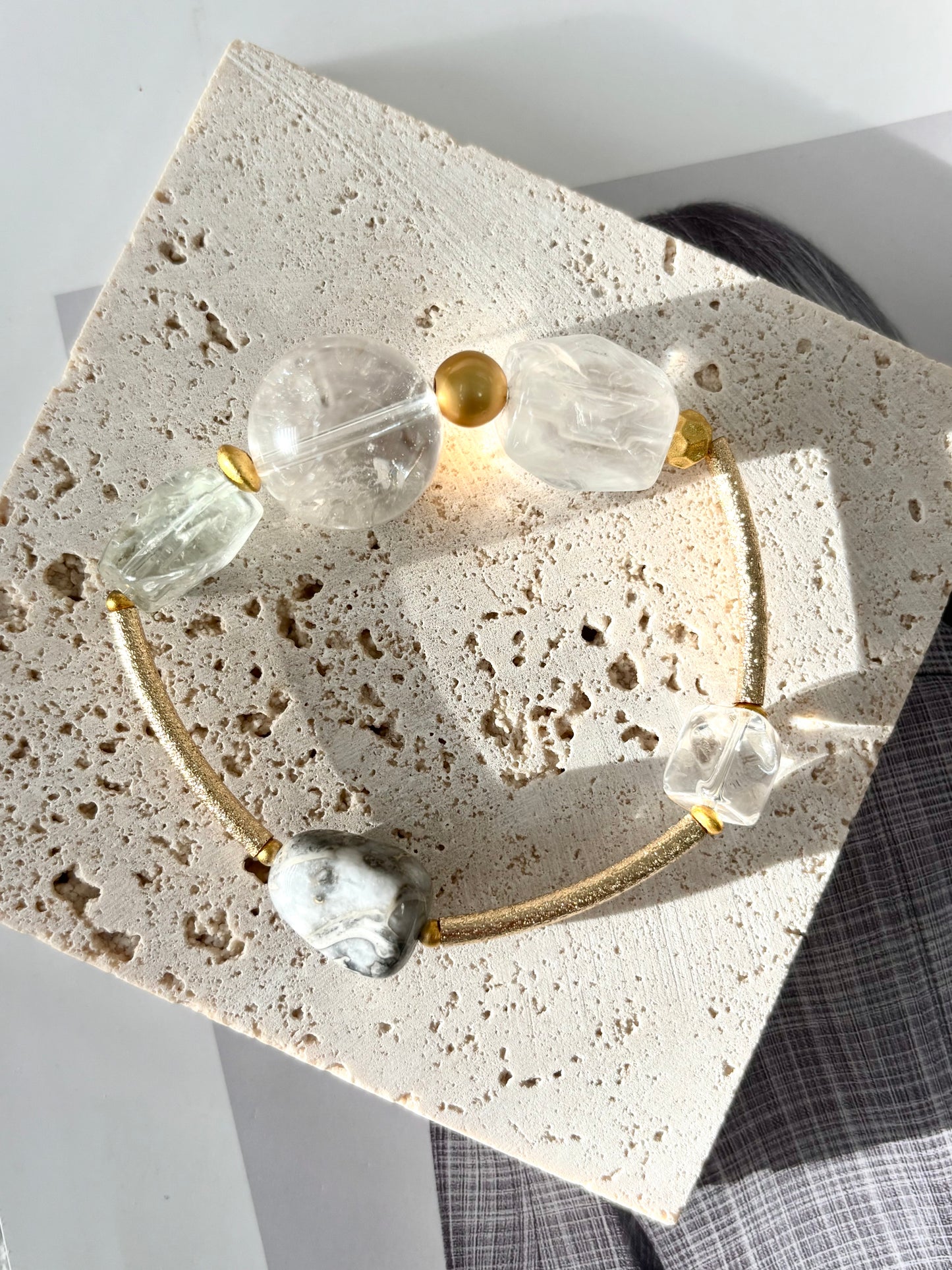 Clear Quartz, Frozen Quartz & Shell Bracelet - ArcLine