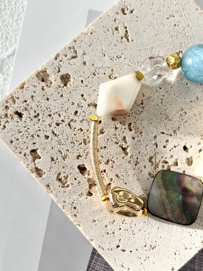 White Fur Phantom Quartz & Aquamarine Bracelet - ArcLine OOAK