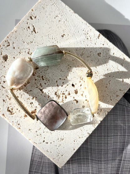 Baroque Pearl, Green Quartz & Shell Bracelet - ArcLine OOAK