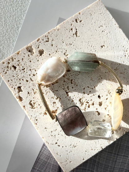 Baroque Pearl, Green Quartz & Shell Bracelet - ArcLine OOAK